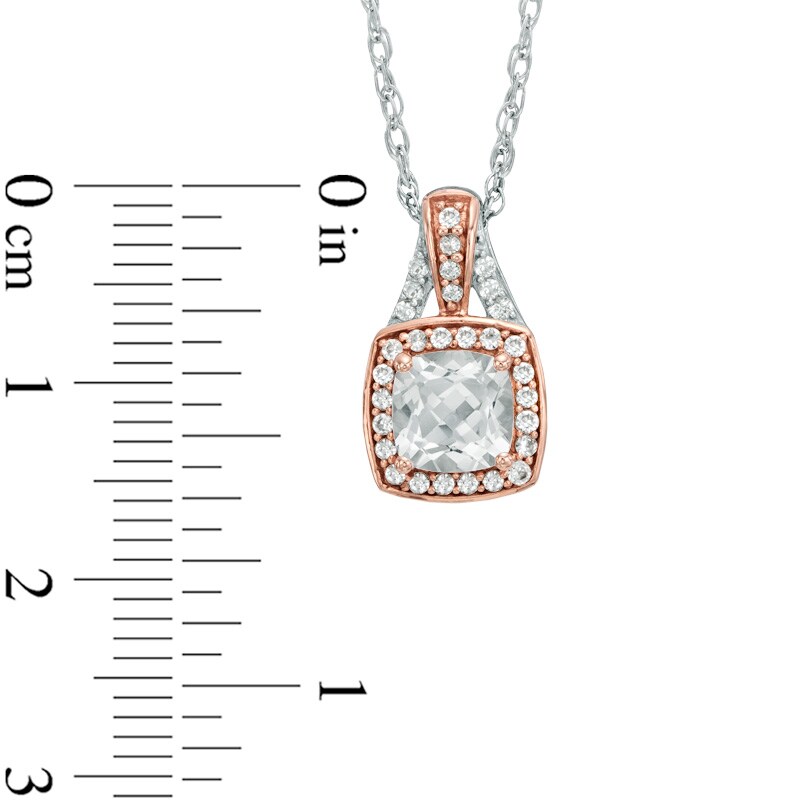 Main Image 2 of 6.0mm Cushion-Cut Lab-Created White Sapphire Pendant in Sterling Silver with 14K Rose Gold Plate