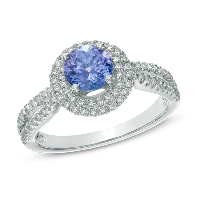Main Image 1 of 6.0mm Tanzanite and 1/3 CT. T.W. Diamond Frame Ring in 10K White Gold