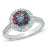 Thumbnail Image 1 of 8.0mm Green Mystic Fire® Topaz and White Topaz Frame Ring in Sterling Silver