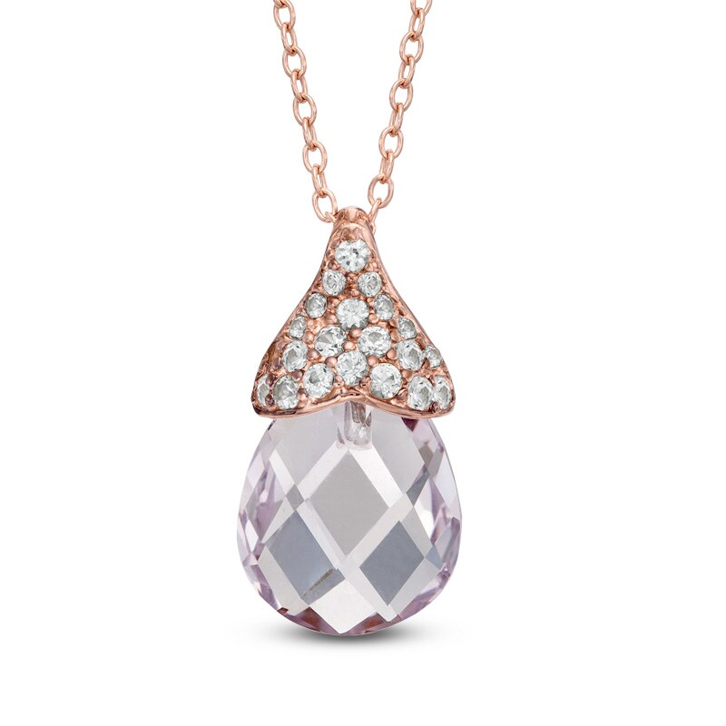 Main Image 1 of Briolette Rose de France Amethyst and Lab-Created White Sapphire Pendant in Sterling Silver with 18K Rose Gold Plate