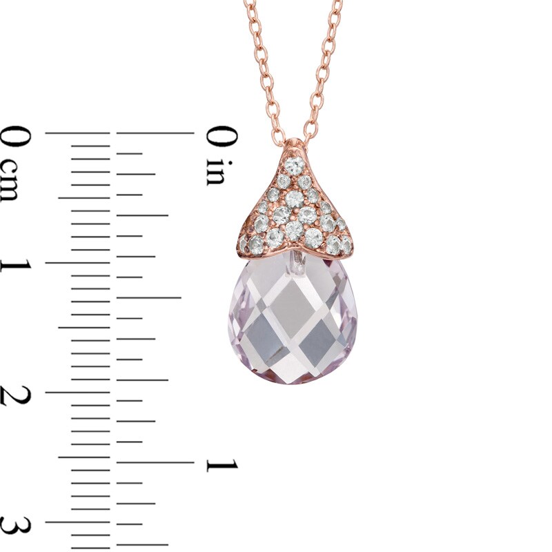 Main Image 2 of Briolette Rose de France Amethyst and Lab-Created White Sapphire Pendant in Sterling Silver with 18K Rose Gold Plate