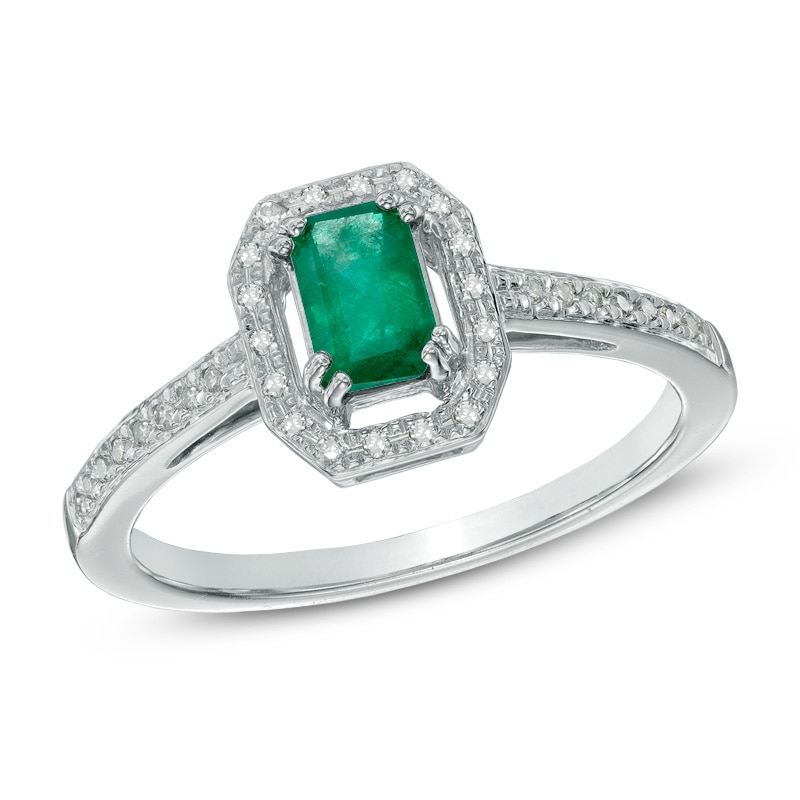 Main Image 1 of Emerald-Cut Emerald and Diamond Accent Frame Ring in 10K White Gold