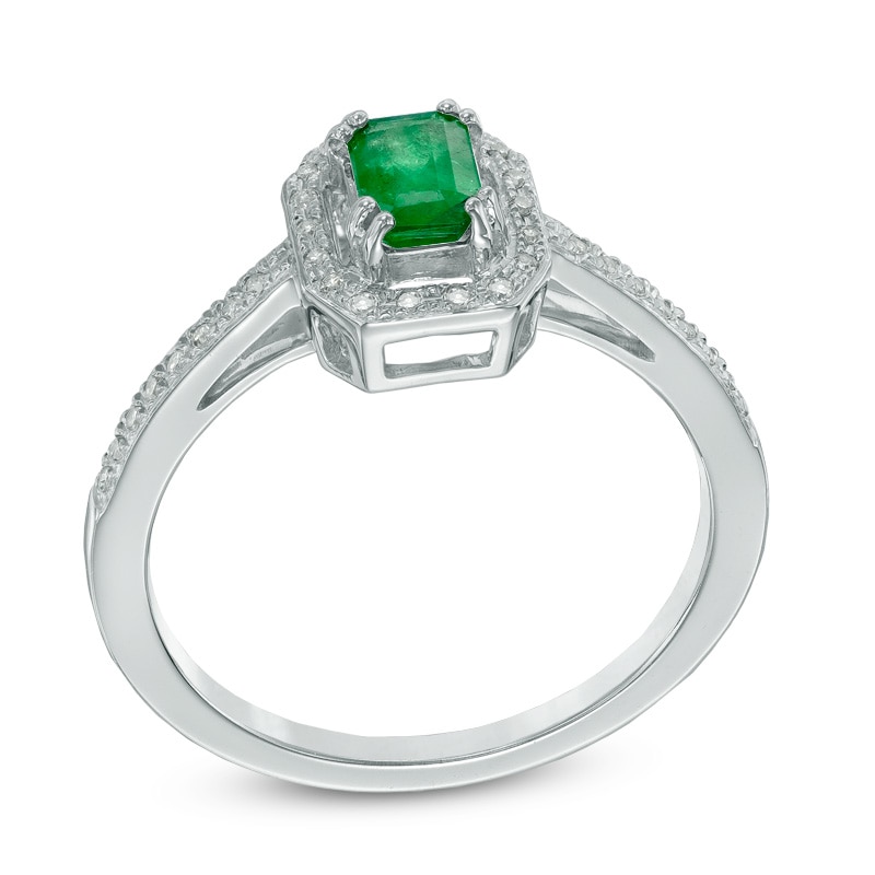 Emerald-Cut Emerald and Diamond Accent Frame Ring in 10K White Gold
