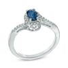 Thumbnail Image 2 of Oval Blue Sapphire and 1/10 CT. T.W. Diamond Frame Ring in 10K White Gold