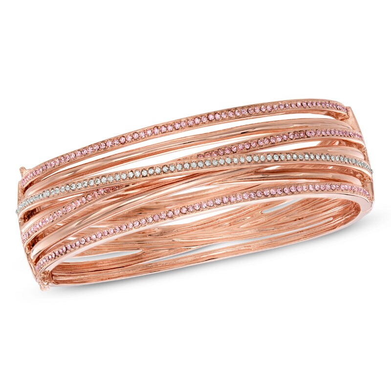 Main Image 1 of Pink and White Crystal Bangle in Brass with 18K Rose Gold Plate