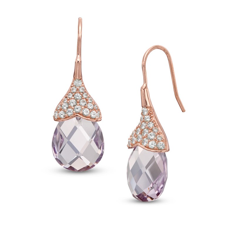 Main Image 1 of Briolette Rose de France Amethyst and Lab-Created White Sapphire Earrings in Sterling Silver with 18K Rose Gold Plate