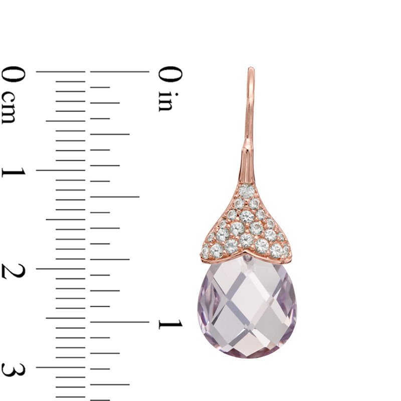 Main Image 2 of Briolette Rose de France Amethyst and Lab-Created White Sapphire Earrings in Sterling Silver with 18K Rose Gold Plate