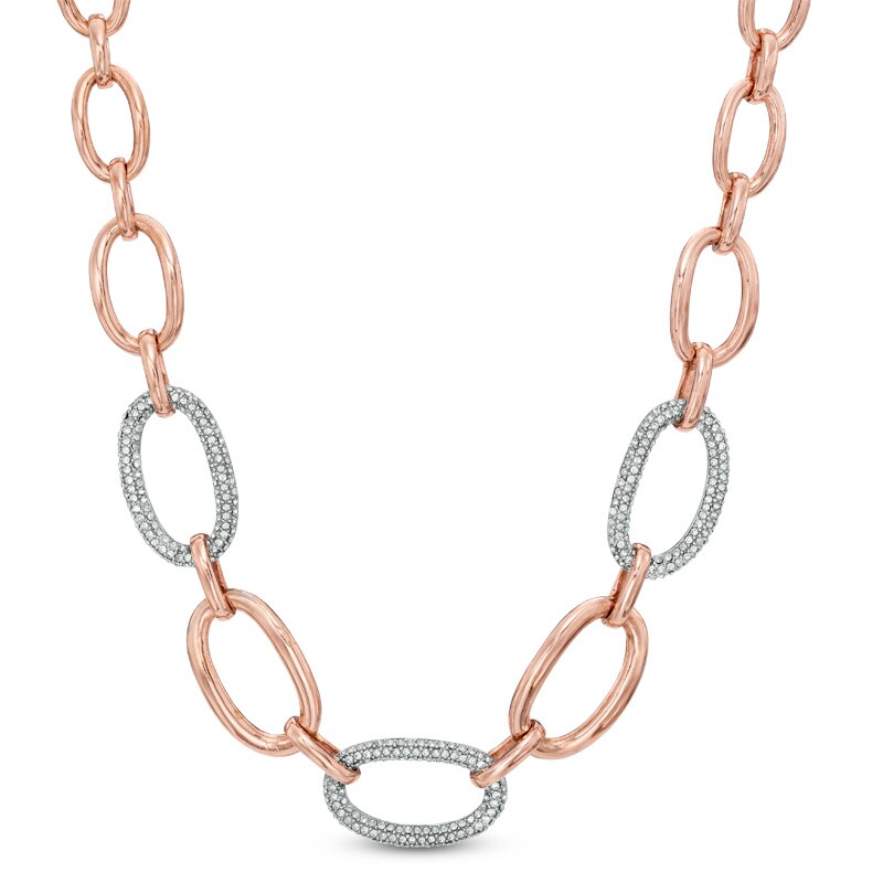 Main Image 1 of Crystal Link Necklace in Brass with 18K Rose Gold Plate