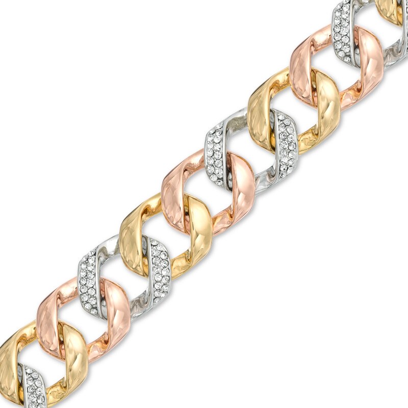 Main Image 1 of Crystal Curb Chain Style Bracelet in Brass with 18K Two-Tone Gold Plate - 8.0"
