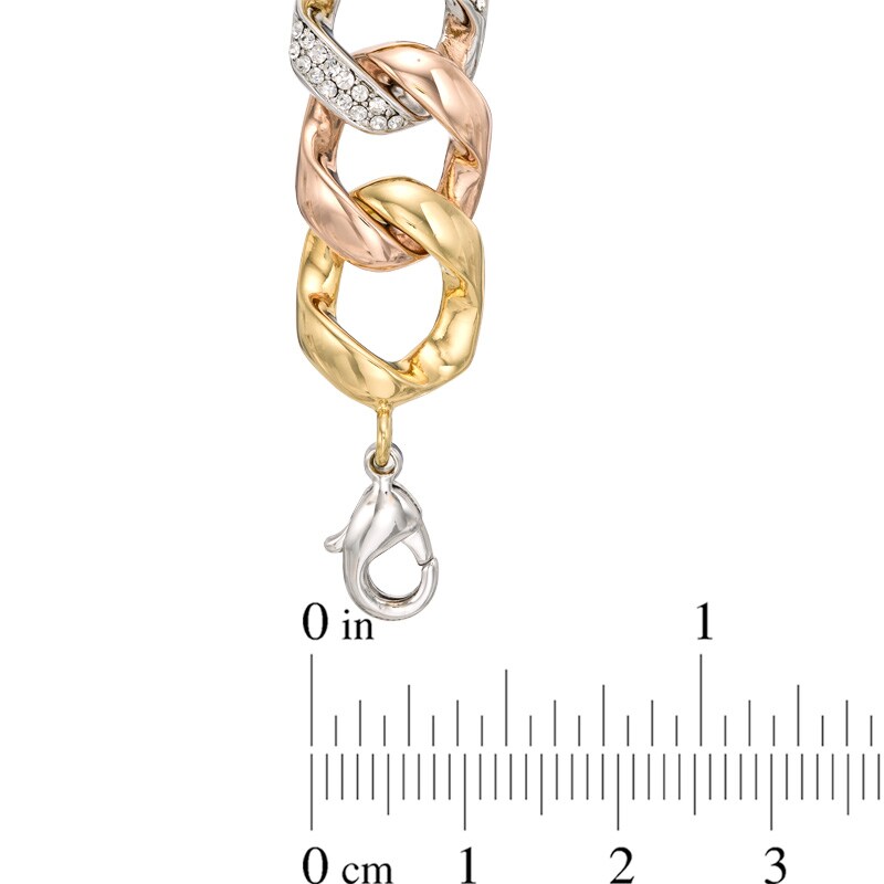 Main Image 2 of Crystal Curb Chain Style Bracelet in Brass with 18K Two-Tone Gold Plate - 8.0"