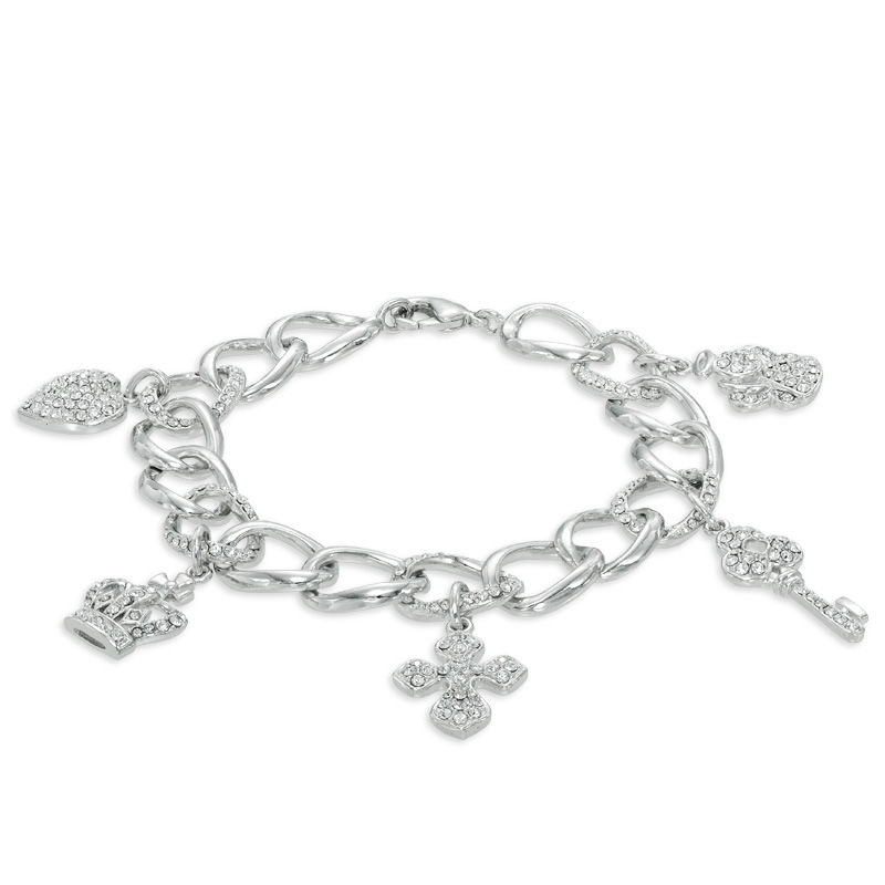 Main Image 2 of Crystal Charm Bracelet in White Rhodium Brass - 7.5"