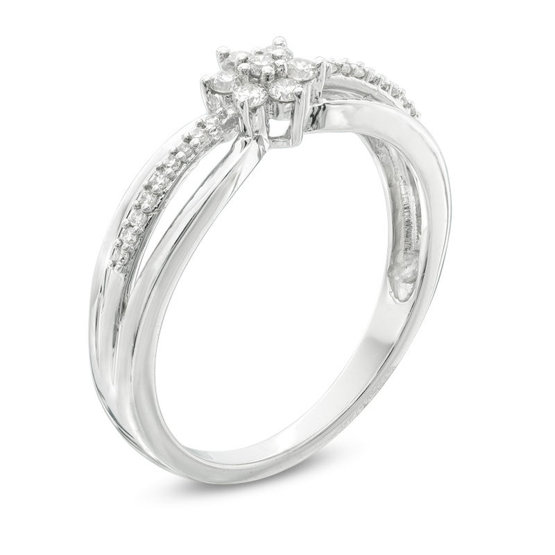 Main Image 2 of 1/5 CT. T.W. Composite Diamond Flower Split Shank Promise Ring in 10K White Gold