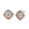 Thumbnail Image 0 of 1/4 CT. T.W. Champagne and White Diamond Double Square Frame Stud Earrings in 10K Rose Gold