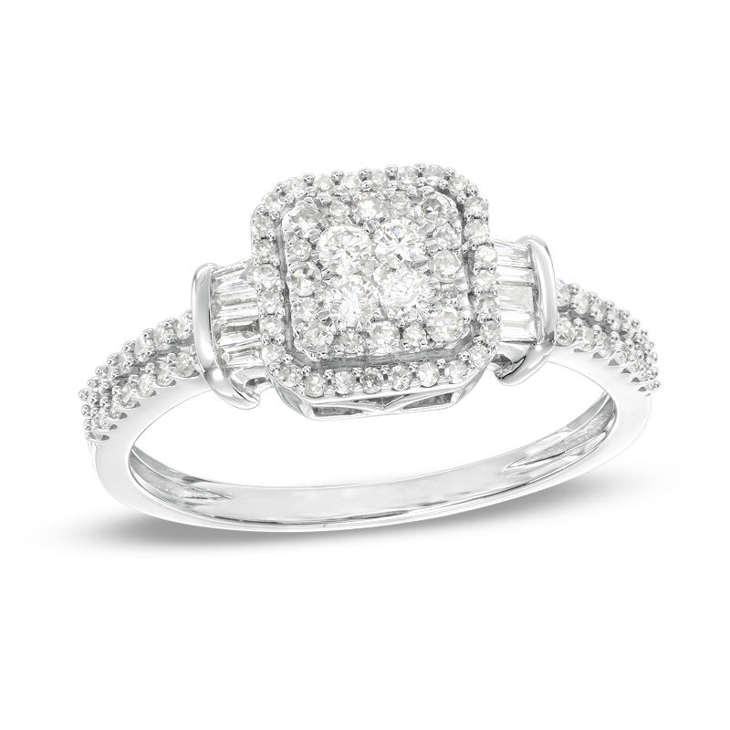 Main Image 1 of 1/2 CT. T.W. Composite Diamond Square Frame Collared Ring in 10K White Gold