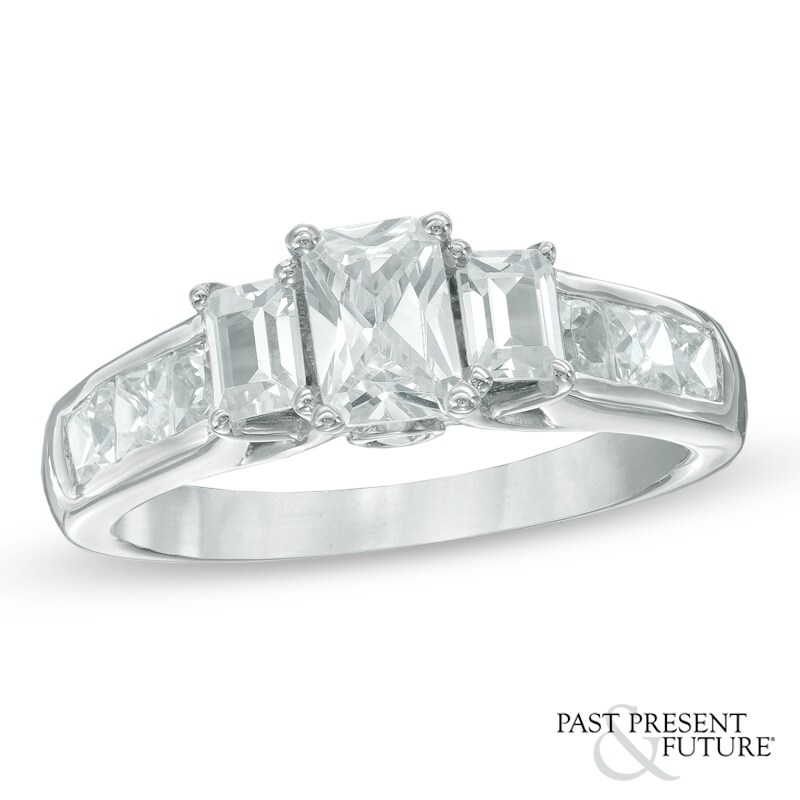 2 CT. T.W. Certified Emerald-Cut Diamond Past Present Future® Ring in 14K White Gold (I/I1)