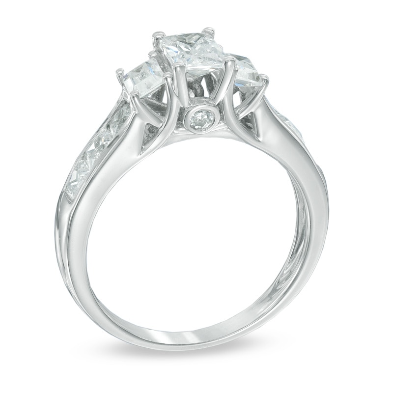 2 CT. T.W. Certified Emerald-Cut Diamond Past Present Future® Ring in 14K White Gold (I/I1)