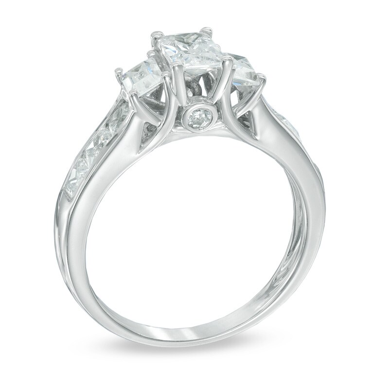 2 CT. T.W. Certified Emerald-Cut Diamond Past Present Future® Ring in 14K White Gold (I/I1)