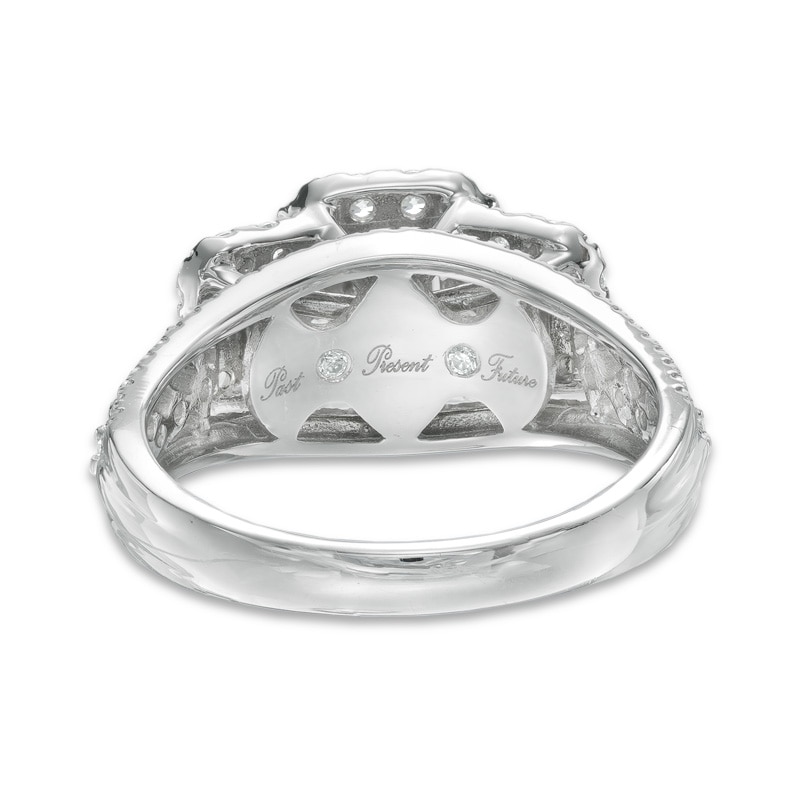 1-1/2 CT. T.W. Certified Emerald-Cut Diamond Past Present Future® Ring in 14K White Gold (I/I1)
