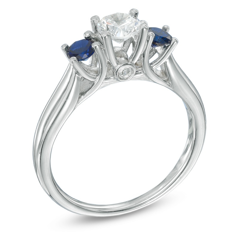 1/2 CT. T.W. Diamond and Blue Sapphire Past Present Future® Engagement Ring in 14K White Gold