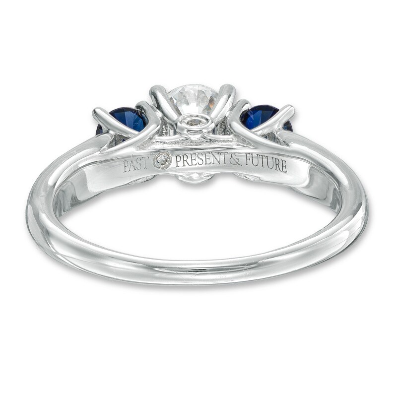 1/2 CT. T.W. Diamond and Blue Sapphire Past Present Future® Engagement Ring in 14K White Gold