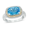 Thumbnail Image 0 of Radiant-Cut Blue Topaz Ring in Sterling Silver and 14K Gold
