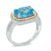 Thumbnail Image 1 of Radiant-Cut Blue Topaz Ring in Sterling Silver and 14K Gold