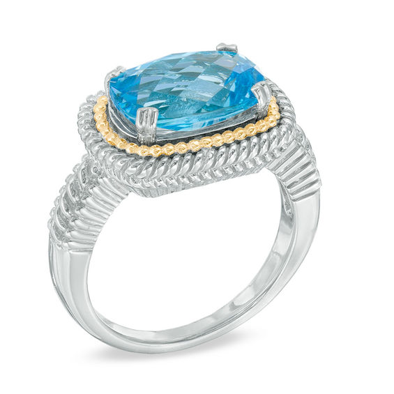 RadiantCut Blue Topaz Ring in Sterling Silver and 14K Gold Size 7