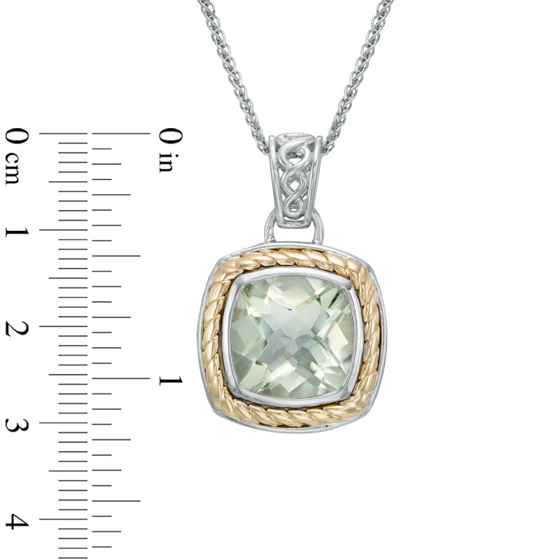Main Image 2 of Cushion-Cut Green Quartz Pendant in Sterling Silver and 14K Gold