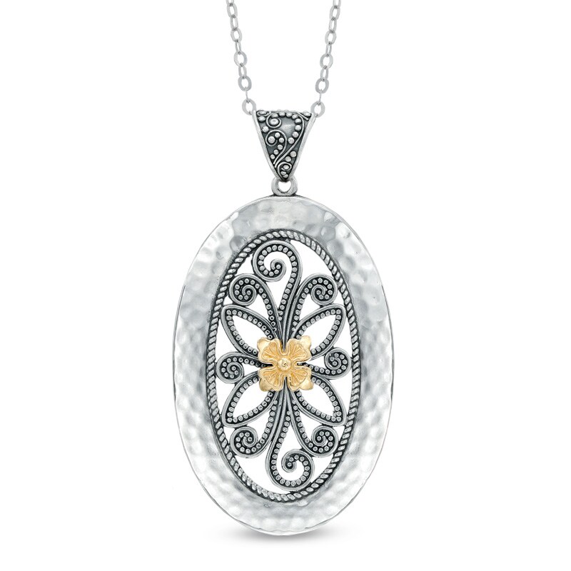 Main Image 1 of Oval Pendant in Sterling Silver and 14K Gold