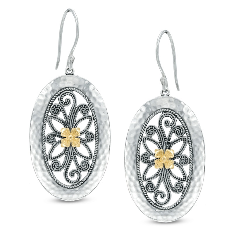 Oval Drop Earrings in Sterling Silver and 14K Gold