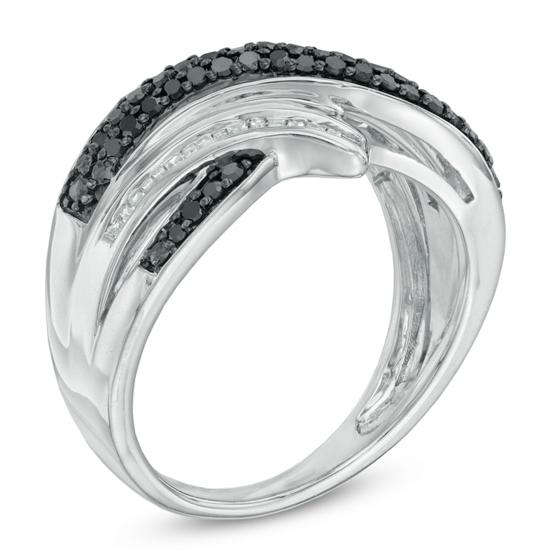 1/2 CT. T.W. Enhanced Black and White Diamond Bypass Ring in Sterling Silver
