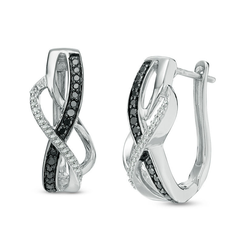 1/4 CT. T.W. Enhanced Black and White Diamond Wave Hoop Earrings in Sterling Silver