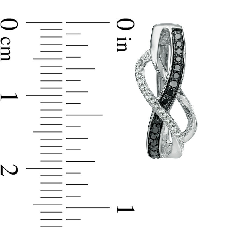 Main Image 2 of 1/4 CT. T.W. Enhanced Black and White Diamond Wave Hoop Earrings in Sterling Silver