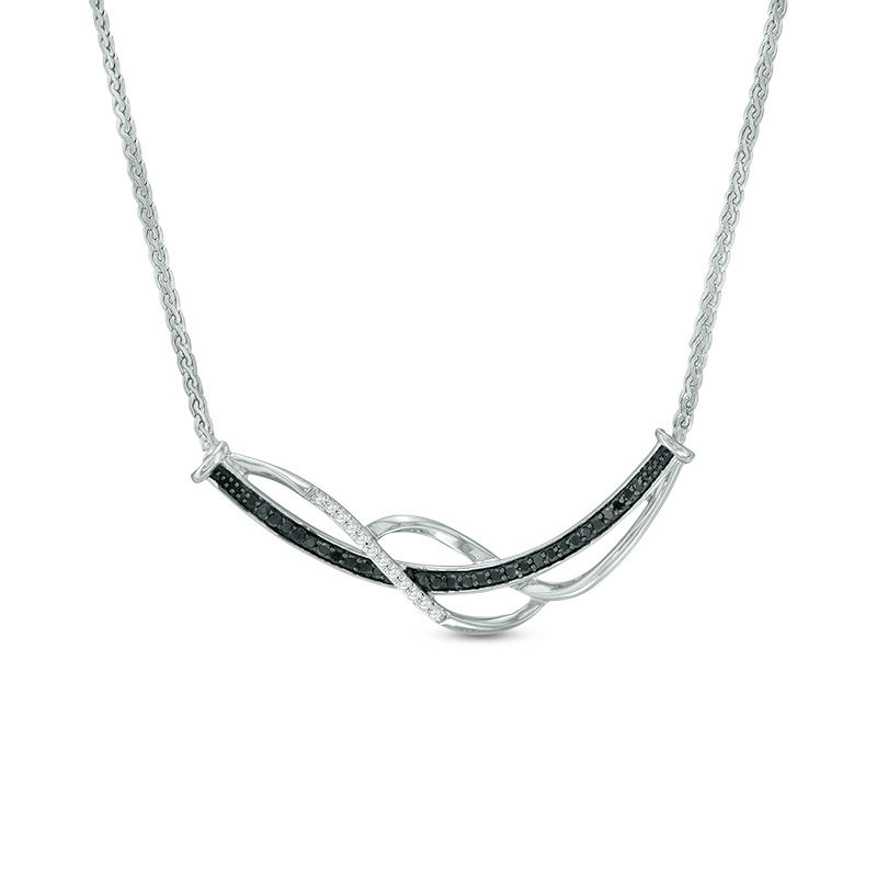 Main Image 1 of 1/4 CT. T.W. Enhanced Black and White Diamond Wave Necklace in Sterling Silver - 16"