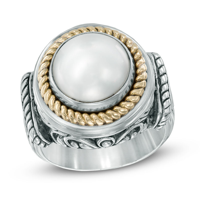 Main Image 1 of 12.0mm Cultured Freshwater Mabe Pearl Ring in Sterling Silver and 14K Gold