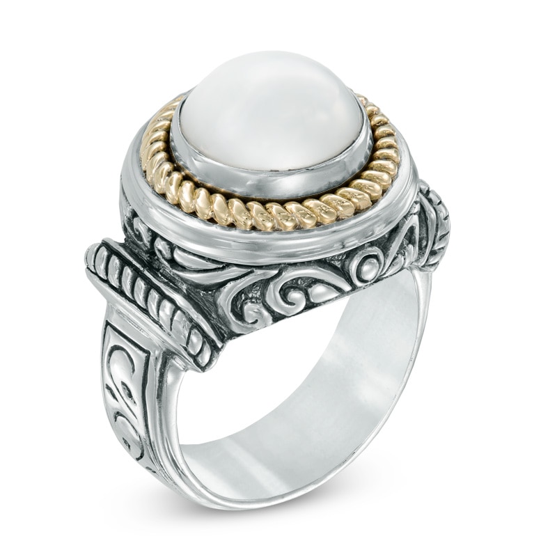 Main Image 2 of 12.0mm Cultured Freshwater Mabe Pearl Ring in Sterling Silver and 14K Gold