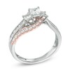 Thumbnail Image 1 of Celebration Ideal 1 CT. T.W. Princess-Cut Diamond Three Stone Bypass Ring in 14K Two-Tone Gold (I/I1)