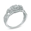 Thumbnail Image 1 of 1 CT. T.W. Certified Canadian Diamond Twist Frame Three Stone Ring in 14K White Gold (I/I2)