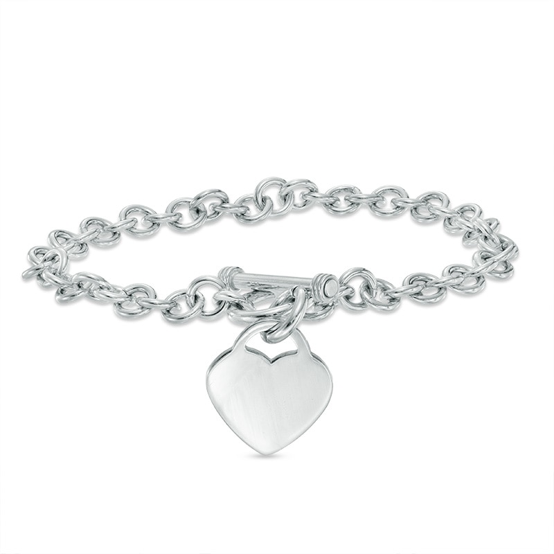 Main Image 1 of Heart Charm Toggle Bracelet in Sterling Silver - 7.25"