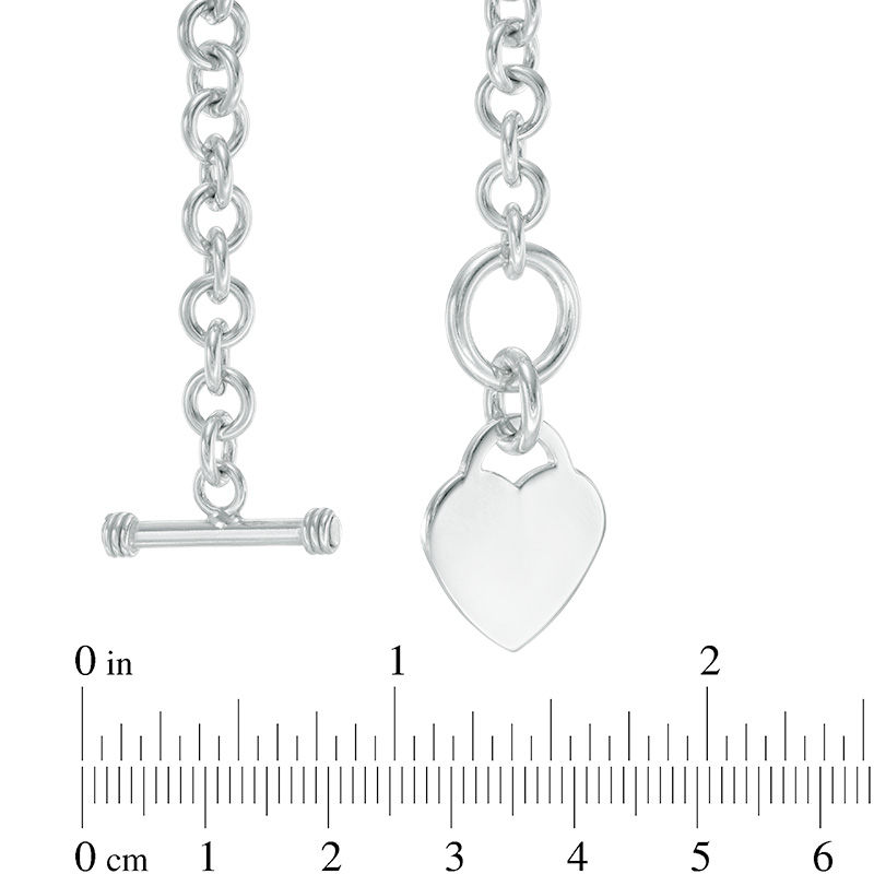 Solid 925 Sterling Silver Heart Toggle Bracelet 18mm