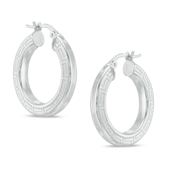 22mm Greek Key Hoop Earrings in Sterling Silver 22mm Greek Key Hoop Earrings in Sterling Silver