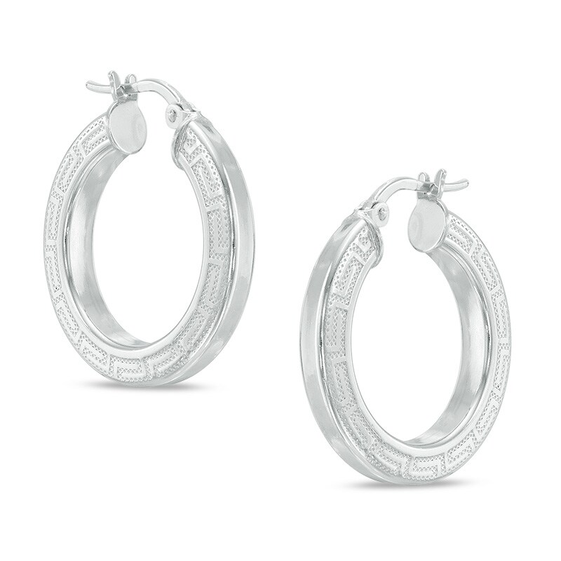 22mm Greek Key Hoop Earrings in Sterling Silver