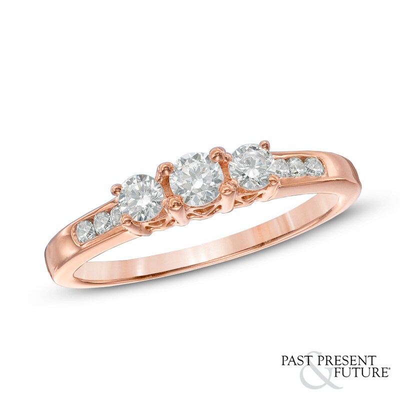 Main Image 1 of 1/2 CT. T.W. Diamond Past Present Future® Ring in 14K Rose Gold