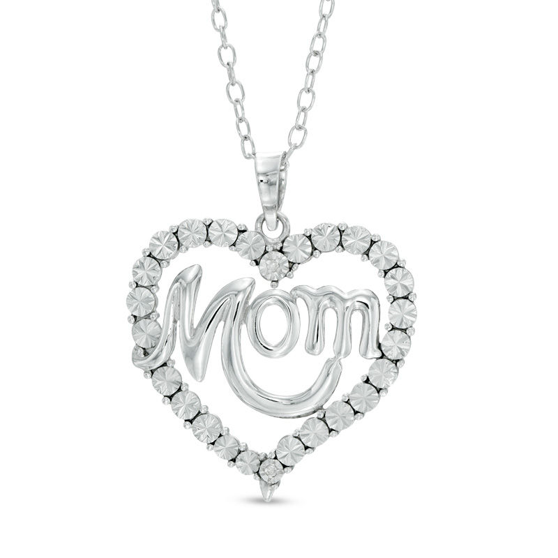 Main Image 1 of Diamond Accent "Mom" Heart Pendant in Sterling Silver