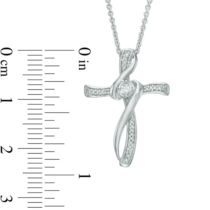 Main Image 2 of 1/10 CT. T.W. Diamond Bypass Cross Pendant in Sterling Silver