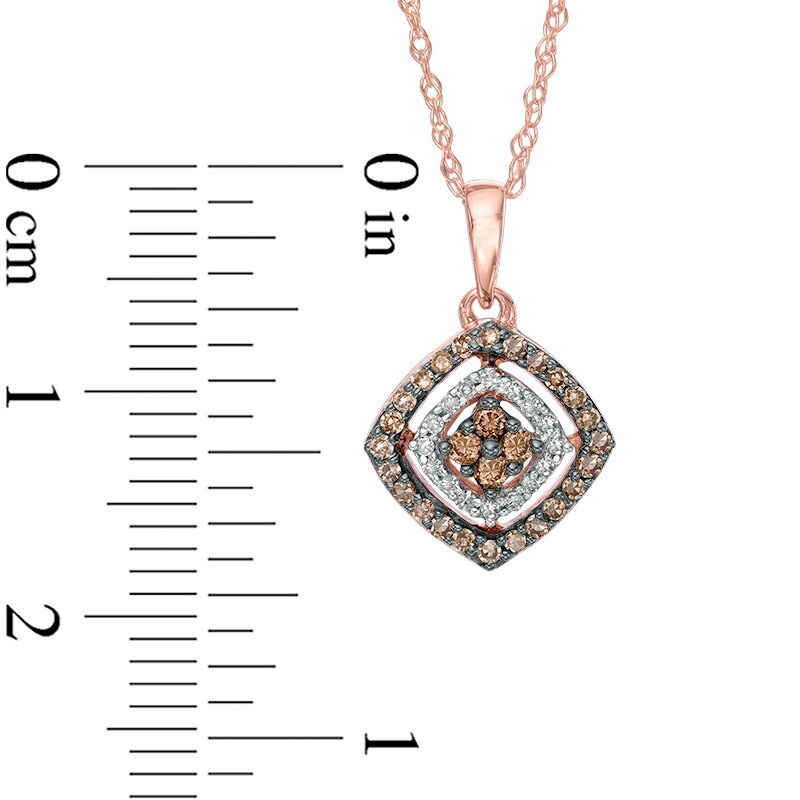 Main Image 2 of 1/4 CT. T.W. Champagne and White Composite Diamond Tilted Double Square Frame Pendant in 10K Rose Gold