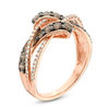 Thumbnail Image 1 of 1 CT. T.W. Champagne and White Diamond Wave Double Row Ring in 10K Rose Gold
