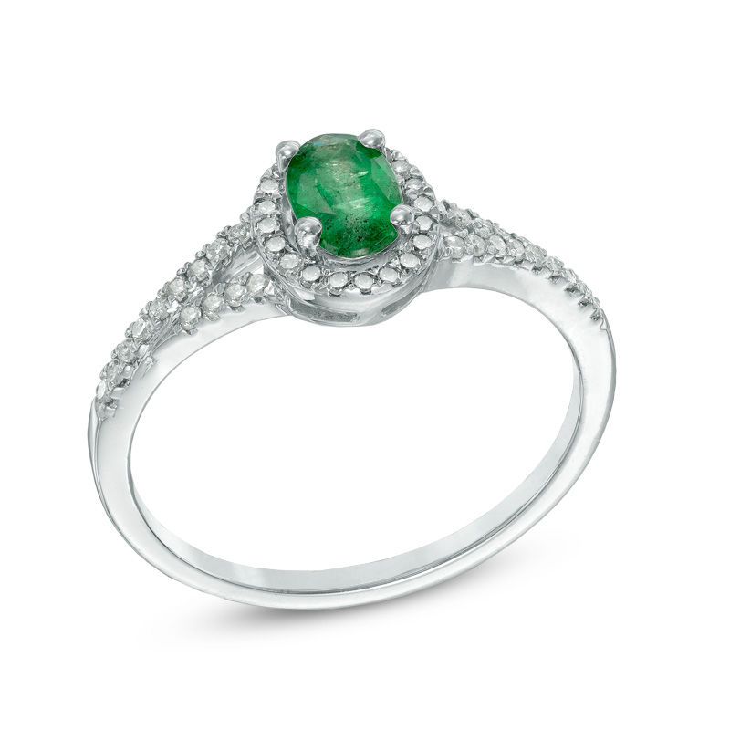 Main Image 2 of Oval Emerald and 1/6 CT. T.W. Diamond Frame Ring in 10K White Gold