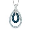 Thumbnail Image 1 of Blue Topaz and Enhanced Blue Diamond Accent Double Teardrop Pendant in Sterling Silver