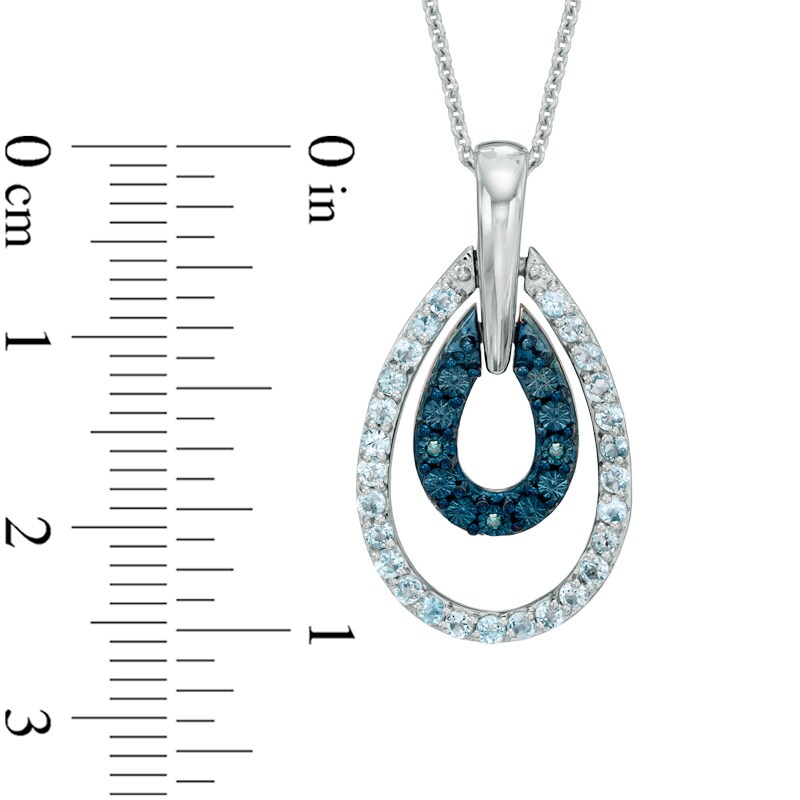 Main Image 2 of Blue Topaz and Enhanced Blue Diamond Accent Double Teardrop Pendant in Sterling Silver